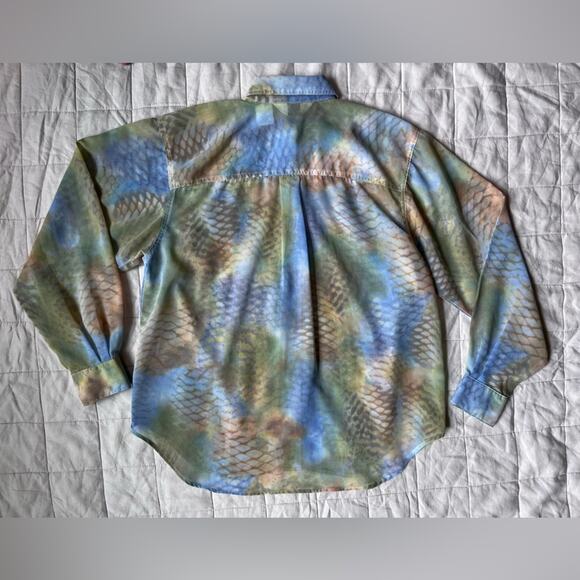 Vintage Opal by Lorraine Wardy Sheer Green Blue & Yellow Artsy Button Down - Med - Picture 2 of 12